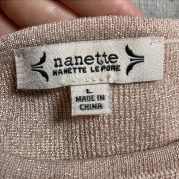 Nanette Lepore champagne pink metallic sweater with pleated sleeves - Picture 8 of 9